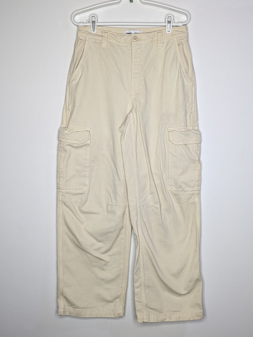 TNA Aritzia Cream Cotton High Rise Wide Leg Cargo Pant 8